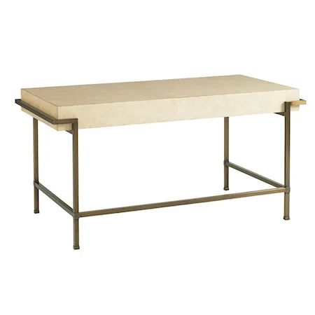 Parchment Writing Desk with Brushed Brass Architectural Base